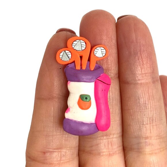 Golf Bag Pin Colorful Handcrafted Polymer Clay Brooch 1.3 Inches Long - Picture 2 of 9